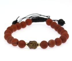  Bratara cu Jasp Rosu si Hematit Cap de Buddha - Margele Gold Filled - Inchidere Siret - 8 mm