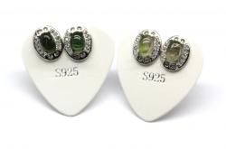  Cercei din Argint 925 cu Turmalina Verde - Oval - 16 x 10 x 8 mm