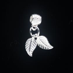  Charm Argint 925 Butoias si Frunze 23 x 7.5 mm - 1 Buc