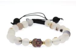  Bratara cu Agata si Hematit Cap de Buddha - Margele Gold Filled - Inchidere Siret - 8 mm