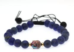 Bratara cu Lapis Lazuli si Hematit Cap de Buddha - Margele Gold Filled - Inchidere Siret - 8 mm