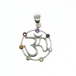  Pandant Argint 925 - OM cu 7 Chakre - 28 mm
