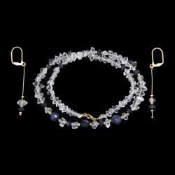 Set Colier si Cercei din Diamant Herkimer si Safir Rotund, Disc fatetat - Inchizator Argint - 5-8 x 4-6 mm