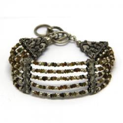  Bratara Turmalina Maro - Dravit - Petrol Chips - 3 x 3 mm - Alpaca - Reglator de Marime