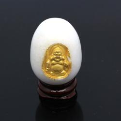  Piatra Naturala Onix Alb Ou cu Buddha Sculptat 46x35 mm - Unicat
