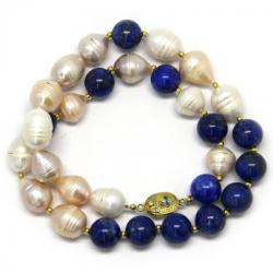  Colier din Perle de Cultura cu Lapis Lazuli Baroca - 11-15 x 11-13 mm - ACC. Gold Filled