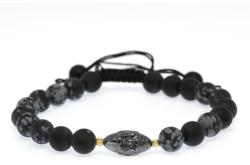 Bratara cu Obsidian Fulg de Zapada si Hematit Cap de Sai Baba - Margele Gold Filled - Inchidere Siret - 8 mm