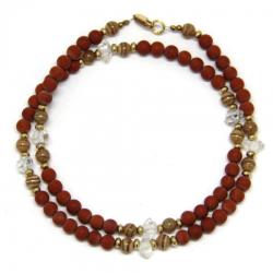  Colier din Jasp Rosu si Rodocrozit Rotund - Diamant Herkimer - Inchizator Gold Filled