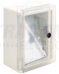  Tracon TME282113T Falra szerelhető műanyag szekrény, átlátszó ajtóval, 280x210x130, IP65, 1000V AC/DC, szerelőlappal (TME282113T)