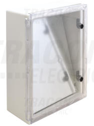 Tracon TME504018T Falra szerelhető műanyag szekrény, átlátszó ajtóval, 500x400x175, IP65, 1000V AC/DC, szerelőlappal (TME504018T)