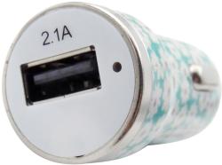  Incarcator auto Trendz Bullet Ditsy Floral, 2.1 A, port USB + cablu USB / Lightning, verde cu flori albe
