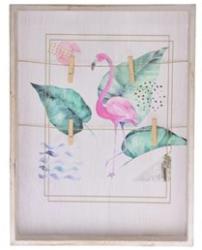  Képkeret csipeszes, flamingós, fa, 40x30x3, 5cm