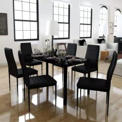 vidaXL Set masă și scaune de bucătărie 7 piese, negru (242987)