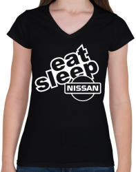 printfashion Eat Sleep Nissan - Női V-nyakú póló - Fekete (2244310)