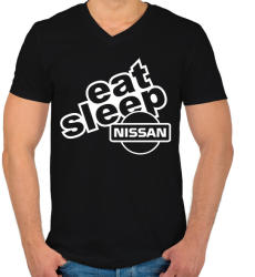 printfashion Eat Sleep Nissan - Férfi V-nyakú póló - Fekete (2244216)