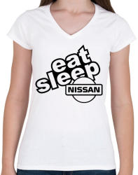 printfashion Eat Sleep Nissan - Női V-nyakú póló - Fehér (2244720)