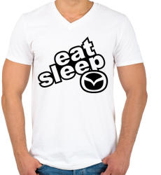 printfashion Eat Sleep Mazda - Férfi V-nyakú póló - Fehér (2243978)
