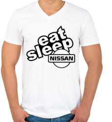 printfashion Eat Sleep Nissan - Férfi V-nyakú póló - Fehér (2244620)