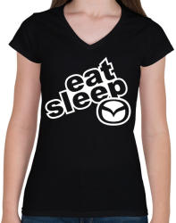 printfashion Eat Sleep Mazda - Női V-nyakú póló - Fekete (2243821)