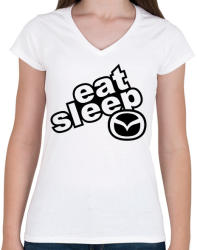 printfashion Eat Sleep Mazda - Női V-nyakú póló - Fehér (2244025)
