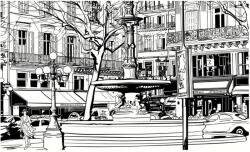 Artgeist Fotótapéta - Sketch of parisian fountain