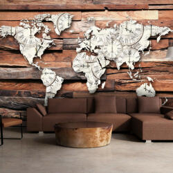 Artgeist Fotótapéta térkép - Map On Wood Világtérkép 300x210