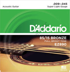 D'ADDARIO EZ890 akusztikus gitár húrkészlet 85/15, húrkészlet 9-45 great american bronze, super lite