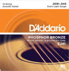 D'ADDARIO EJ41 akusztikus gitár húrkészlet 12 húros húrkészlet 9-45 phosphor-bronze, extra lite