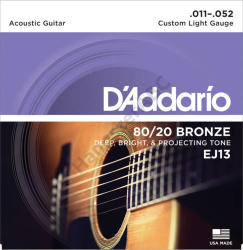 D'ADDARIO EJ13 akusztikus gitár húrkészlet 80/20, húrkészlet 11-52 bronz, custom light
