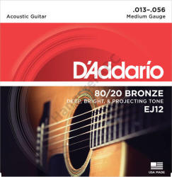 D'ADDARIO EJ12 akusztikus gitár húrkészlet 80/20, húrkészlet 13-56 bronz, medium