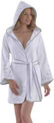 Soft Cotton RENGIN női rövid kapucnis fürdőköpeny L Fehér-szürke hímzés / Grey embroidery