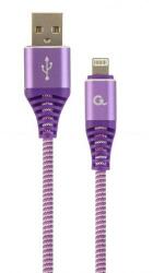 Gembird Cablu de date Gembird Premium Cotton Braided, USB - Lightning, 1m, Purple-White (CC-USB2B-AMLM-1M-PW)
