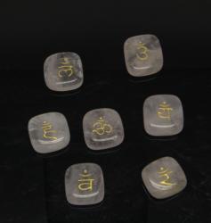 Simboluri 7 Chakre pe Cuart Roz - 7 Piese - 21 x 9 mm - 1 Set