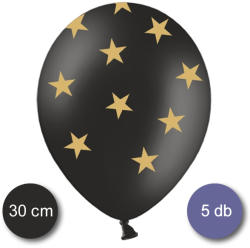 Belbal Fekete pasztel lufi, arany csillagokkal, 5 db/cs