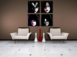 Tablou pictat manual POP Art Kiss 4-piese (tablouri moderne) (YOBPPkiss)
