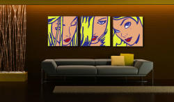 Tablou pictat manual POP Art LICHTENSTEIN 3-piese (tablouri) (YOBPPli5)