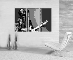 Tablou pictat manual POP Art Jimmy Hendrix 3-piese (tablouri) (YOBPPjh)