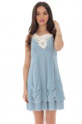 RohBoutique Rochie albastra cu broderie si volane, ROH - DR4119