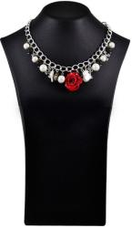 Dannyra Колие с розов цвят, седеф, перли, посребрени елементи Chain-red rose Dannyra Jewels