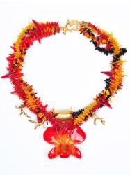Dannyra Колие с естествена орхидея, корали, коралови клончета Fire Corals Dannyra Jewels