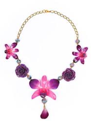 Dannyra Колие с естествени орхидеи и рози, мъниста клоазоне My Happy Purple Garden Dannyra Jewels