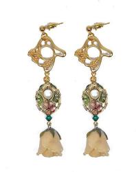 Dannyra Обици с естествена роза, мъниста клоазоне и перли Майорка Golden Bride Dannyra Jewels