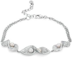 Swan Сребърна гривна с бели перли и циркон RT083BW Swan