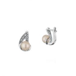Swan Сребърни обици със бели перли и цирконий CAA020 Swan