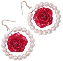 Dannyra Обици с перли и цветчета от роза Red love Dannyra Jewels