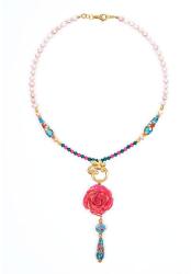 Dannyra Колие с естествена роза, мъниста клоазоне, перли и кристали Swarovski Pink Dream Dannyra Jewels