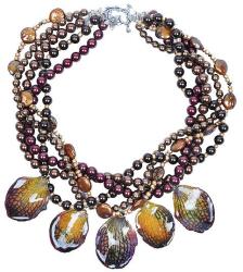 Dannyra Колие с листенца от естествена орхидея, перли Майорка и седеф Night Dream Dannyra Jewels