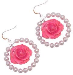 Dannyra Обици с перли и цветчета от роза Pink love Dannyra Jewels