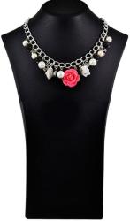 Dannyra Колие с червен цвят, седеф, перли, посребрени елементи Chain-red rose Dannyra Jewels
