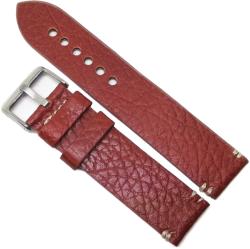  Curea de Ceas Piele Naturală Roșu Caramiziu - Textură Bizonată - 22 mm - Cusătură Albă - Cataramă Argintie (WZ3703)